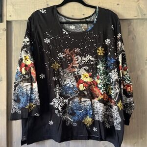 Vintage Jane Ashley Christmas‎ Shirt Bling Santa Ugly Christmas Sweater Women 3X